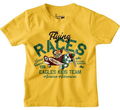 BonOrganik Boys Printed Pure Cotton Regular T Shirt(Yellow, Pack of 1)