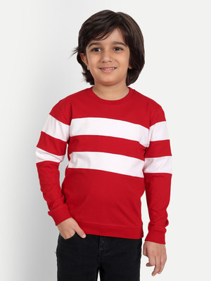 Sheyn Boys Striped Pure Cotton Regular T Shirt(Red, Pack of 1)