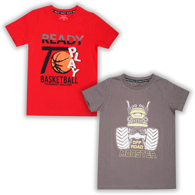 YALZZ Boys Printed Pure Cotton Regular T Shirt(Multicolor, Pack of 2)