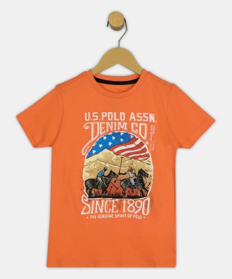 U.S. POLO ASSN. Boys Printed Pure Cotton Regular T Shirt(Orange, Pack of 1)