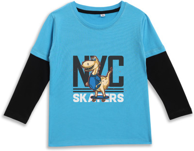 Kids Craft Boys & Girls Self Design Pure Cotton Regular T Shirt(Blue, Pack of 1)