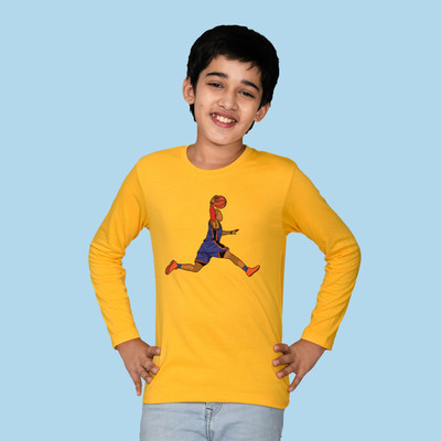 Nusyl Boys Printed Cotton Blend Regular T Shirt(Yellow, Pack of 1)