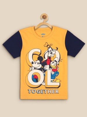 Mickey & Friends By Kidsville Boys Graphic Print Pure Cotton Regular T Shirt(Yellow, Pack of 1)