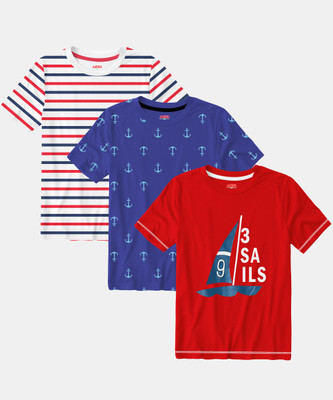 Ariel Boys Striped Cotton Blend Regular T Shirt(Red, Pack of 3)