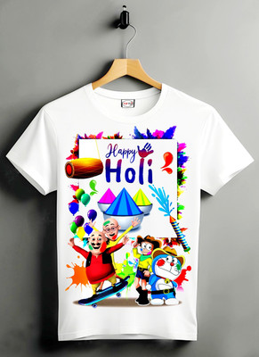 RIvoPrints Boys & Girls Printed Polycotton Regular T Shirt(White, Pack of 1)