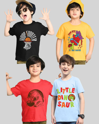 AUSK Boys Printed Cotton Blend Regular T Shirt(Multicolor, Pack of 4)