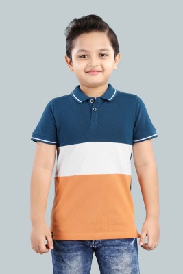 3PIN Boys Colorblock Pure Cotton T Shirt(Blue, Pack of 1)
