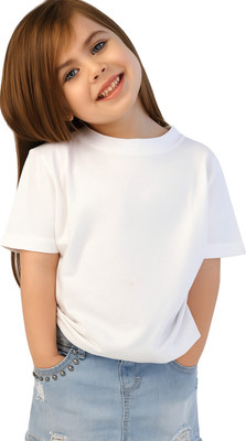LAVENIR Girls Graphic Print Pure Cotton Regular T Shirt(White, Pack of 1)