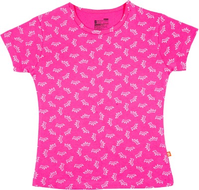 BodyCare Girls Printed Cotton Blend T Shirt(Pink, Pack of 1)