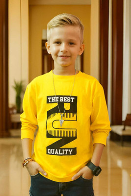 Tinniez Boys Printed Cotton Blend Regular T Shirt(Yellow, Pack of 1)