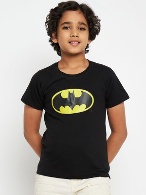 BATMAN Boys Printed Pure Cotton Regular T Shirt(Black, Pack of 1)