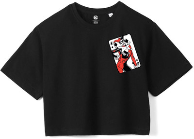 Dc by Wear Your Mind Girls Graphic Print Pure Cotton Regular T Shirt(Black, Pack of 1)