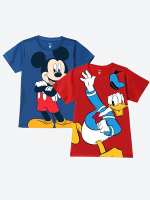 YK Disney Boys Graphic Print Pure Cotton Regular T Shirt(Blue, Pack of 2)