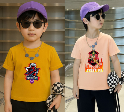 Lecowar Boys Graphic Print Polyester Regular T Shirt(Yellow, Pink, Pack of 2)