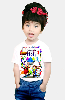 RIvoPrints Boys & Girls Graphic Print Polycotton Regular T Shirt(White, Pack of 1)