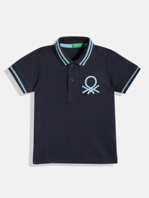 United Colors of Benetton Boys Solid Cotton Blend Regular T Shirt(Dark Blue, Pack of 1)