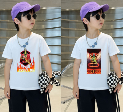 Kintu Parantu Boys Printed Polyester Regular T Shirt(White, Pack of 1)