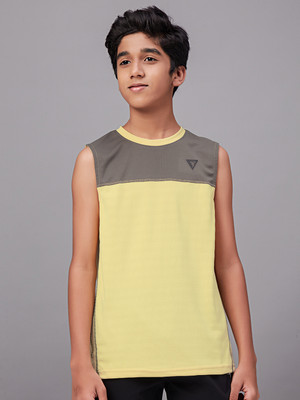 TECHNOSPORT Boys Colorblock Polyester Slim T Shirt(Yellow, Pack of 1)