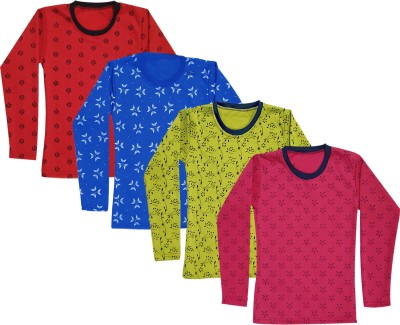 KAVYA Girls Printed Wool Blend Regular T Shirt(Multicolor, Pack of 4)