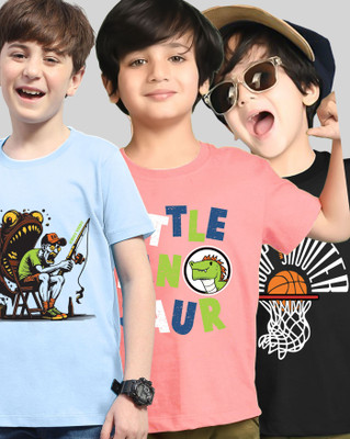 AUSK Boys Printed Cotton Blend Regular T Shirt(Multicolor, Pack of 3)