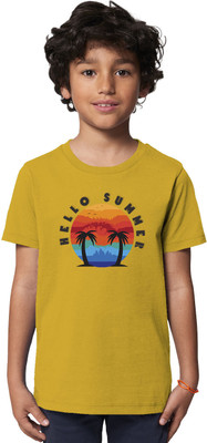 Weatherswear Boys Typography, Printed Pure Cotton Regular T Shirt(Yellow, Pack of 1)