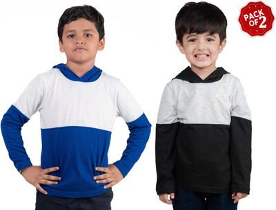 CHOMMBOOKA TRENDING Boys Colorblock Cotton Blend Regular T Shirt(Blue, Pack of 2)