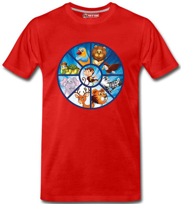 Print My Fashion Boys Printed Cotton Blend Regular T Shirt(Red, Pack of 1)