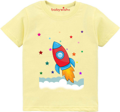 Babywish Boys Graphic Print Cotton Blend Regular T Shirt(Yellow, Pack of 1)