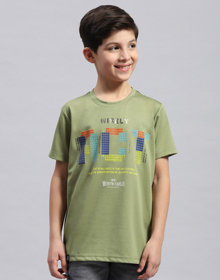 MONTE CARLO Boys Printed Cotton Blend Regular T Shirt(Green, Pack of 1)