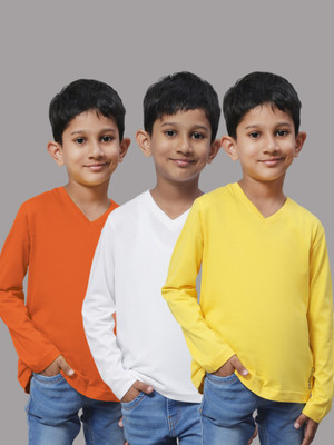 FRISKERS Boys Solid Pure Cotton Regular T Shirt(Multicolor, Pack of 3)