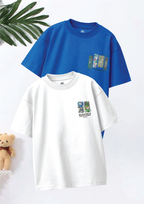 Codez Boys Graphic Print Pure Cotton Oversized T Shirt(Multicolor, Pack of 2)