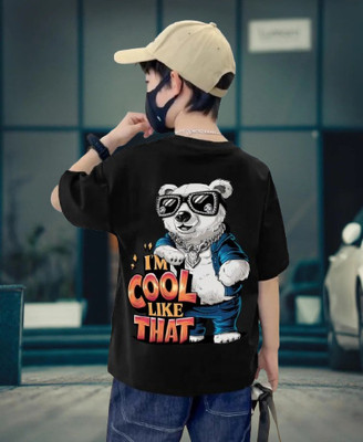 BuckleMen Boys Graphic Print Pure Cotton Oversized T Shirt(Black, Pack of 1)