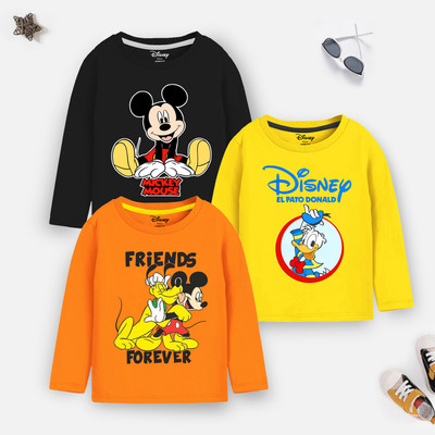 DISNEY BY MISS & CHIEF Boys Cartoon Cotton Blend Regular T Shirt(Multicolor, Pack of 3)