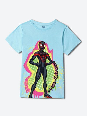 YK Marvel Boys Printed Cotton Blend Regular T Shirt(Blue, Pack of 1)