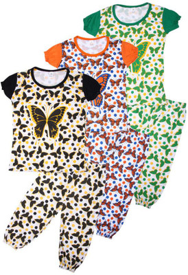 IAC Baby Girls Casual Top Pyjama(GREEN,ORANGE,BLACK)
