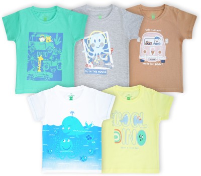 YUV Baby Boys & Baby Girls Graphic Print Pure Cotton T Shirt(Multicolor, Pack of 5)