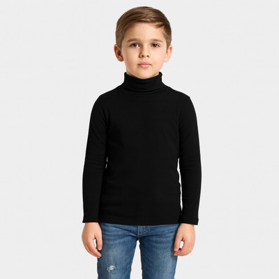 Toura Boys Solid Cotton Blend Regular T Shirt(Black, Pack of 1)