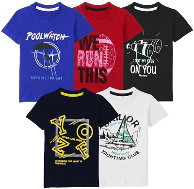 Lavi-Tavi Boys & Girls Printed Cotton Blend Regular T Shirt(Multicolor, Pack of 5)