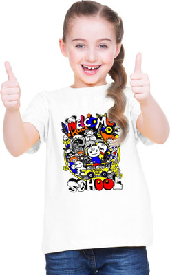Mahi Fab Trend Girls Printed Polyester Oversized T Shirt(White, Pack of 1)