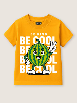 MEKNYE KIDS Boys Printed Pure Cotton Regular T Shirt(Yellow, Pack of 1)