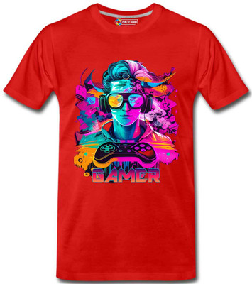 Print My Fashion Boys Printed Cotton Blend Regular T Shirt(Red, Pack of 1)