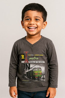 VACKY Boys & Girls Graphic Print Pure Cotton Regular T Shirt(Grey, Pack of 1)