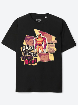 WYM TREND Boys Printed Cotton Blend Regular T Shirt(Black, Pack of 1)