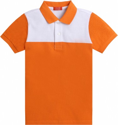 Arvind Garments Boys Colorblock Cotton Blend T Shirt(Orange, Pack of 1)