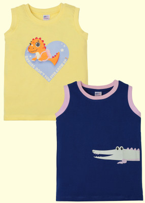DIFRU Baby Boys & Baby Girls Printed Pure Cotton Regular T Shirt(Yellow, Blue, Pack of 2)