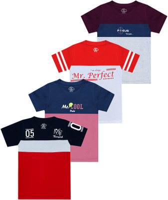 MIST N FOGG Boys & Girls Colorblock Cotton Blend Regular T Shirt(Multicolor, Pack of 4)