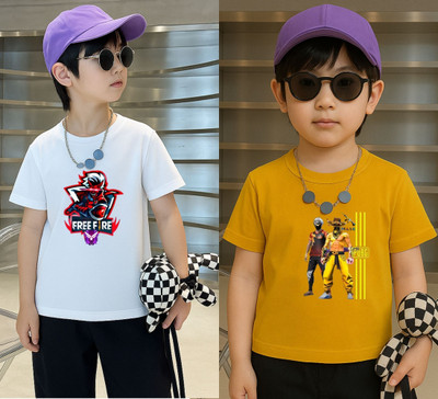 Lecowar Boys Graphic Print Polyester Regular T Shirt(White, Yellow, Pack of 2)