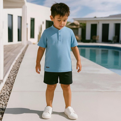 Luay Boys Self Design Cotton Blend Regular T Shirt(Blue, Pack of 1)