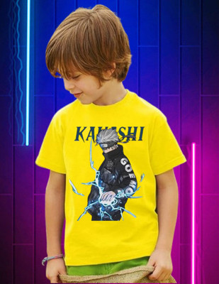 Snojh Boys & Girls Printed Cotton Blend Regular T Shirt(Yellow, Pack of 1)