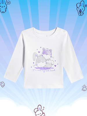 Mothercare Baby Girls Printed Pure Cotton Regular T Shirt(White, Pack of 1)